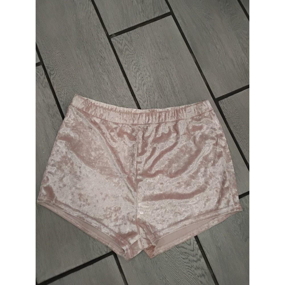 24HRS Pink Crushed Velvet Heart Patch Booty Shorts Large Loungewear Festival